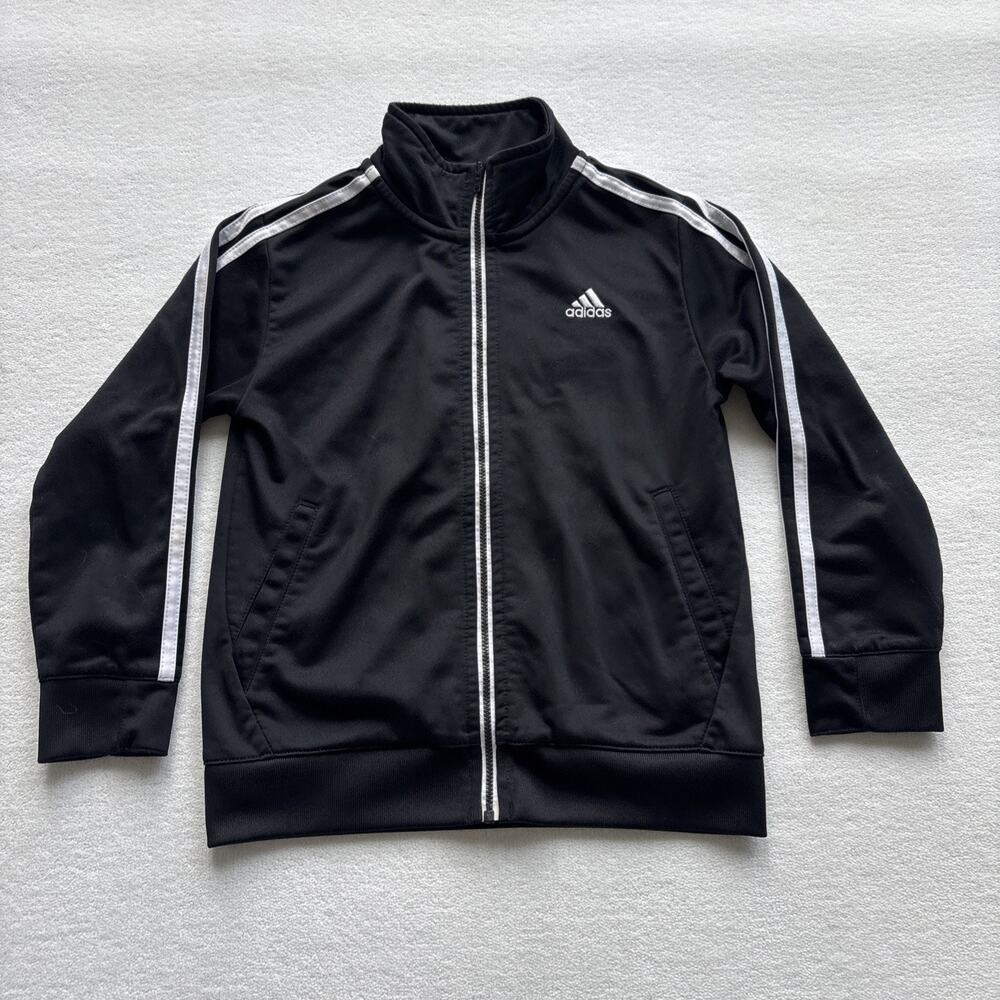 ADIDAS Boys Kids Three Stripe Tricot Classic Activewear Zip Jacket Size 6 Black - Picture 1 of 9